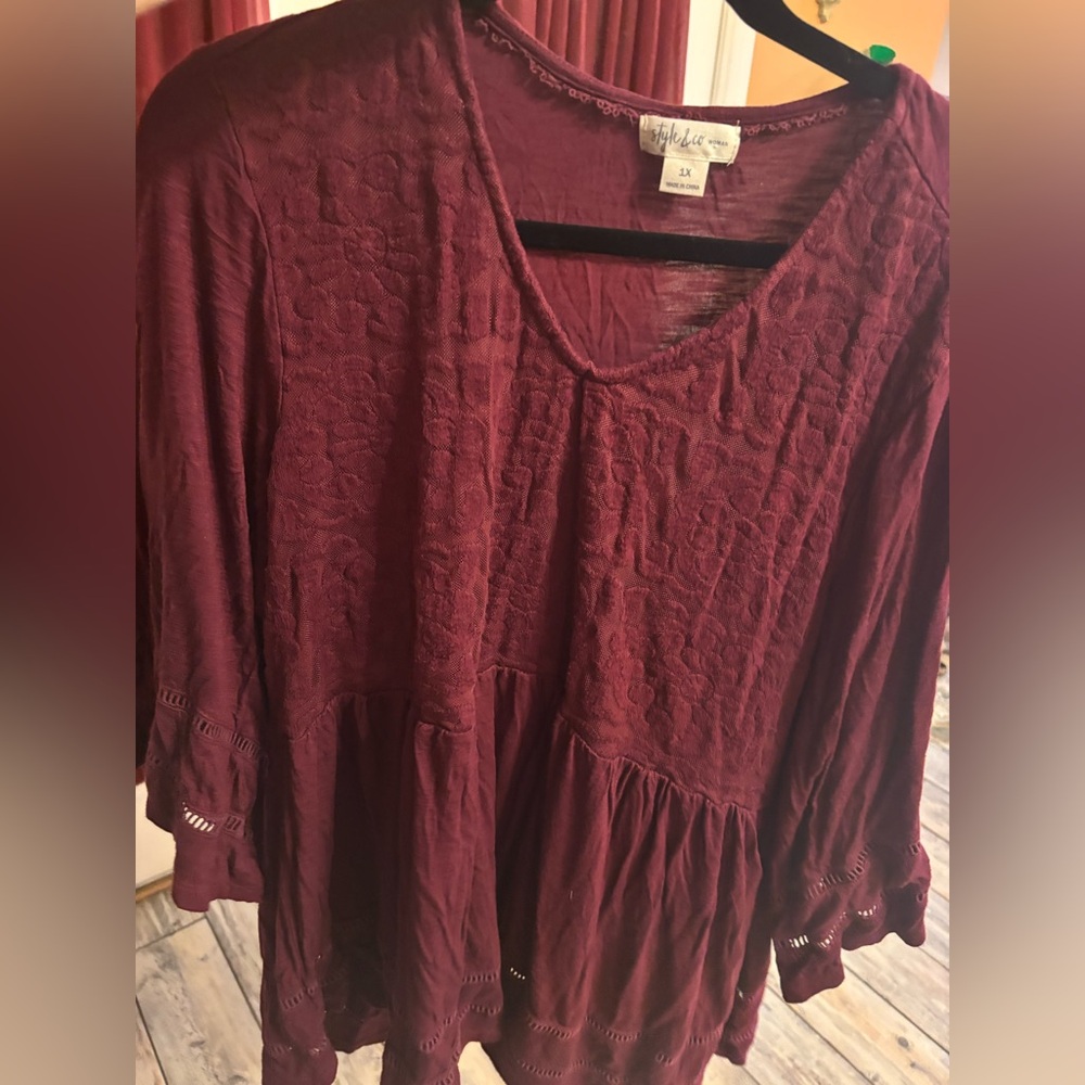 Style & Co. Deep Red Peasant Blouse
